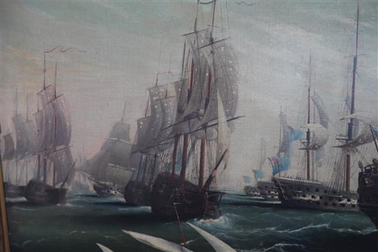 19th century English School The English Fleet off the coast off Valetta, Malta, 31 x 40.5in.